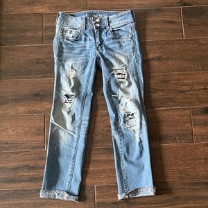 American Eagle Outfitters Light Blue Distressed Ankle Jeans